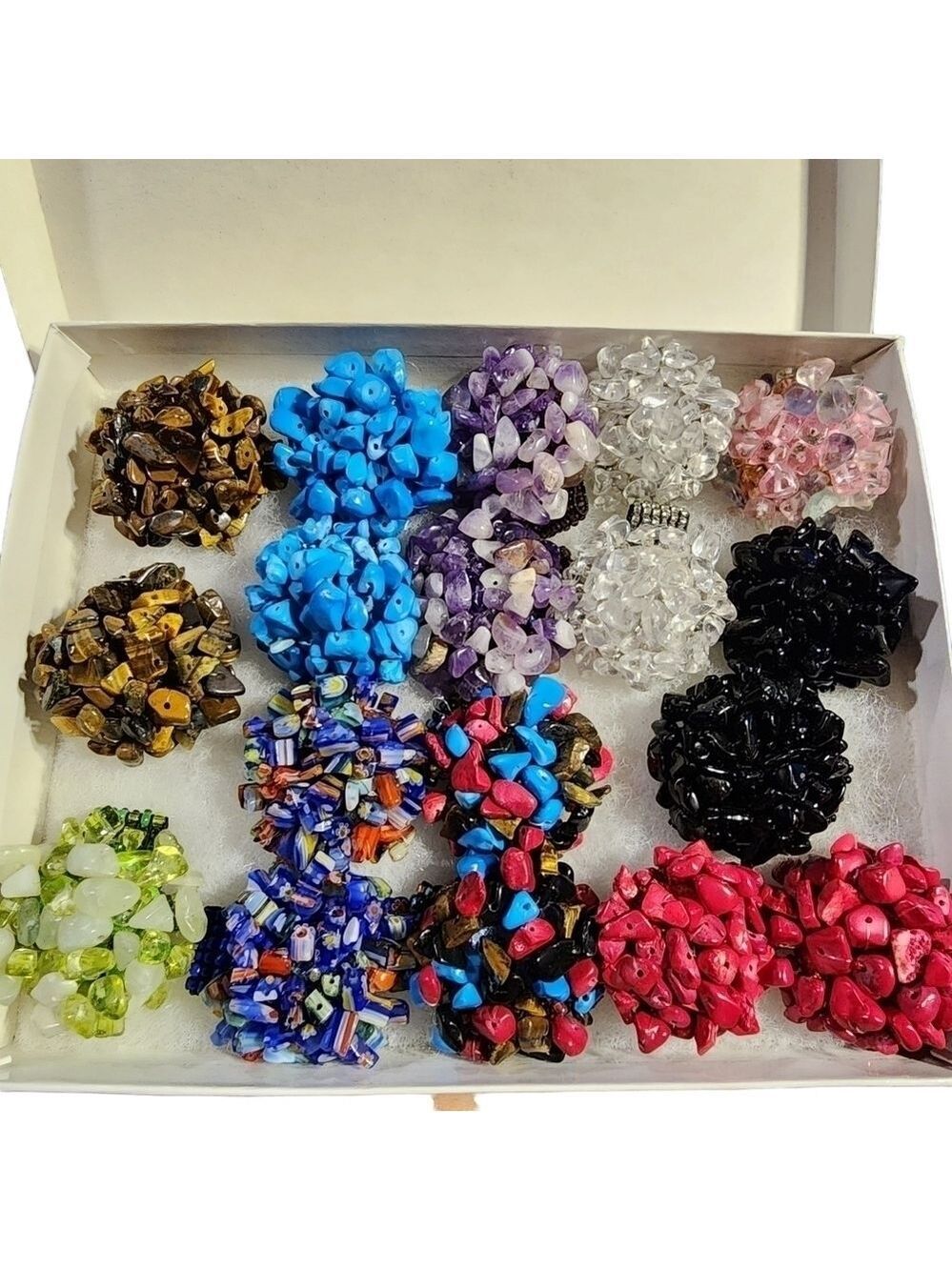 Large cluster beaded stone adjustable elastic stretch ring multiple selection